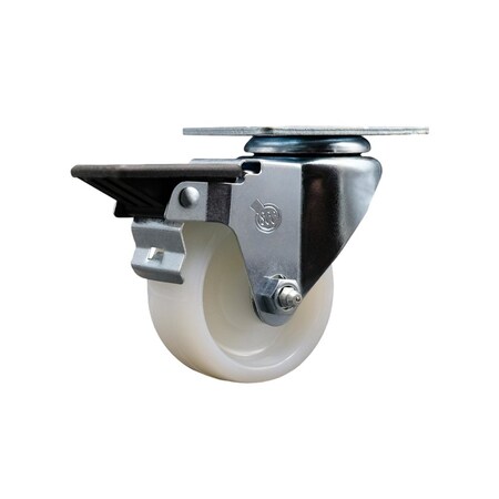 Service Caster 3'' Nylon Wheel Swivel Top Plate Caster with Posi Brake SCC-20S314-NYS-PLB